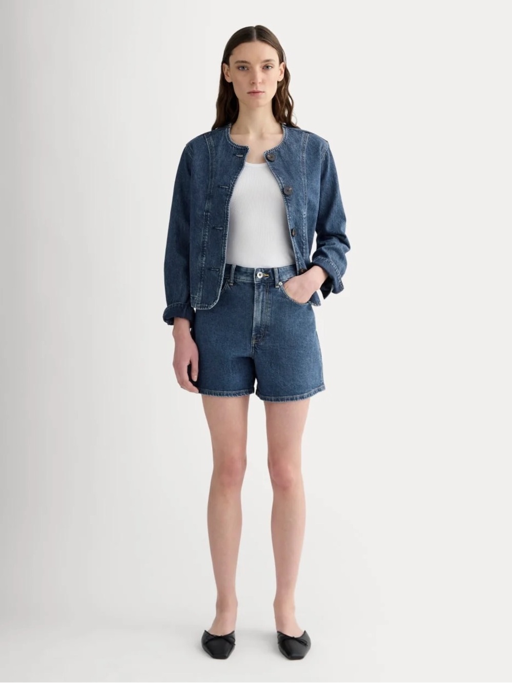 Everlane The A-Line Denim Short Ocean Estimated Size 27 NWOT High Rise